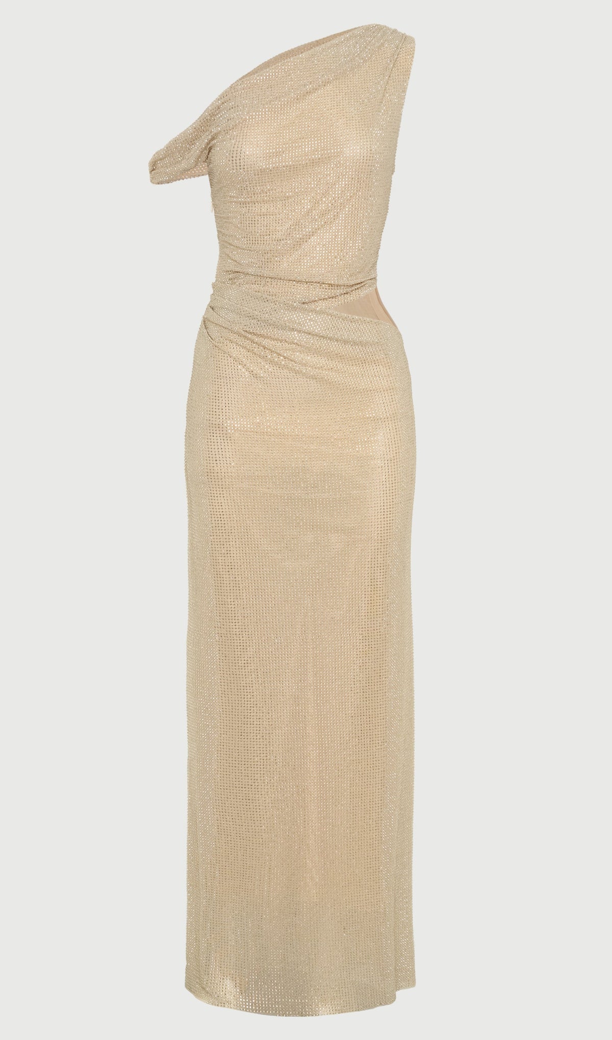 Diamante One Shoulder Maxi Dress In Gold