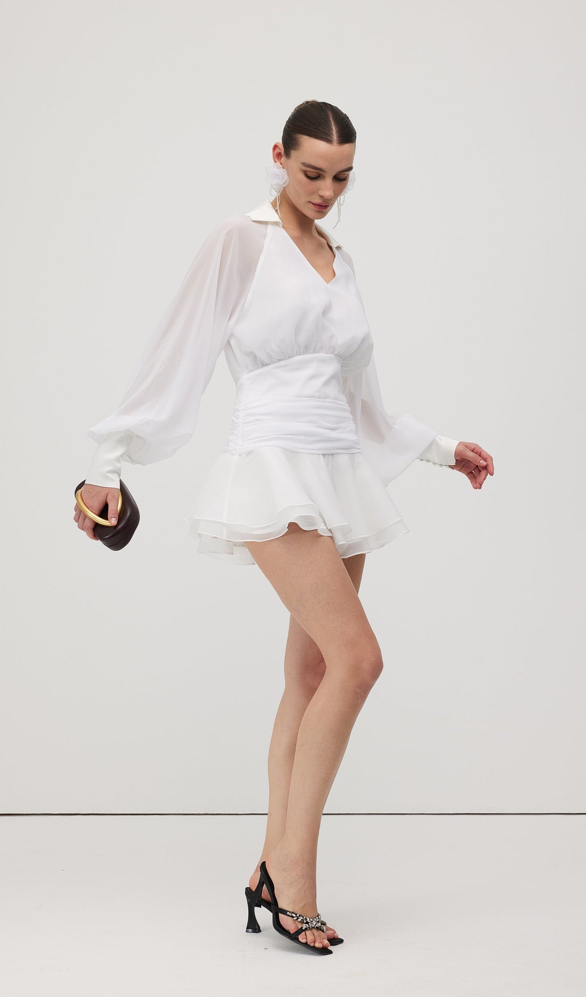 Solid Lantern Sleeve Mini Dress