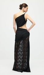 Asymmetric Lace Cut Out Draped Maxi Dress