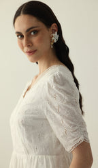 V Neck Midi Dress In White