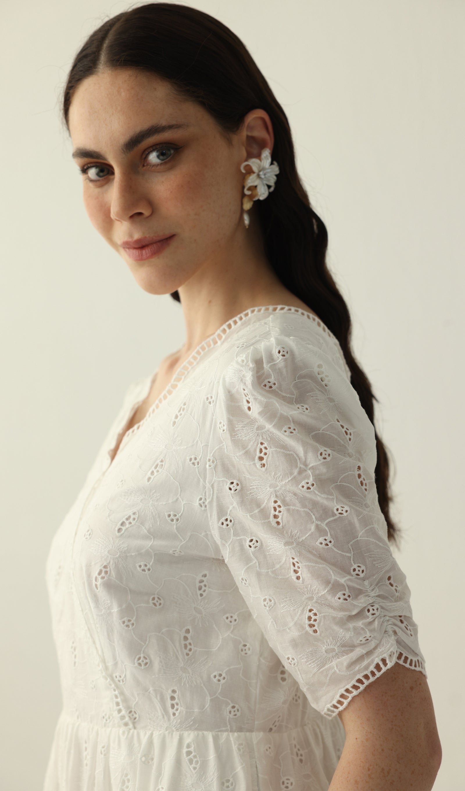 V Neck Midi Dress In White