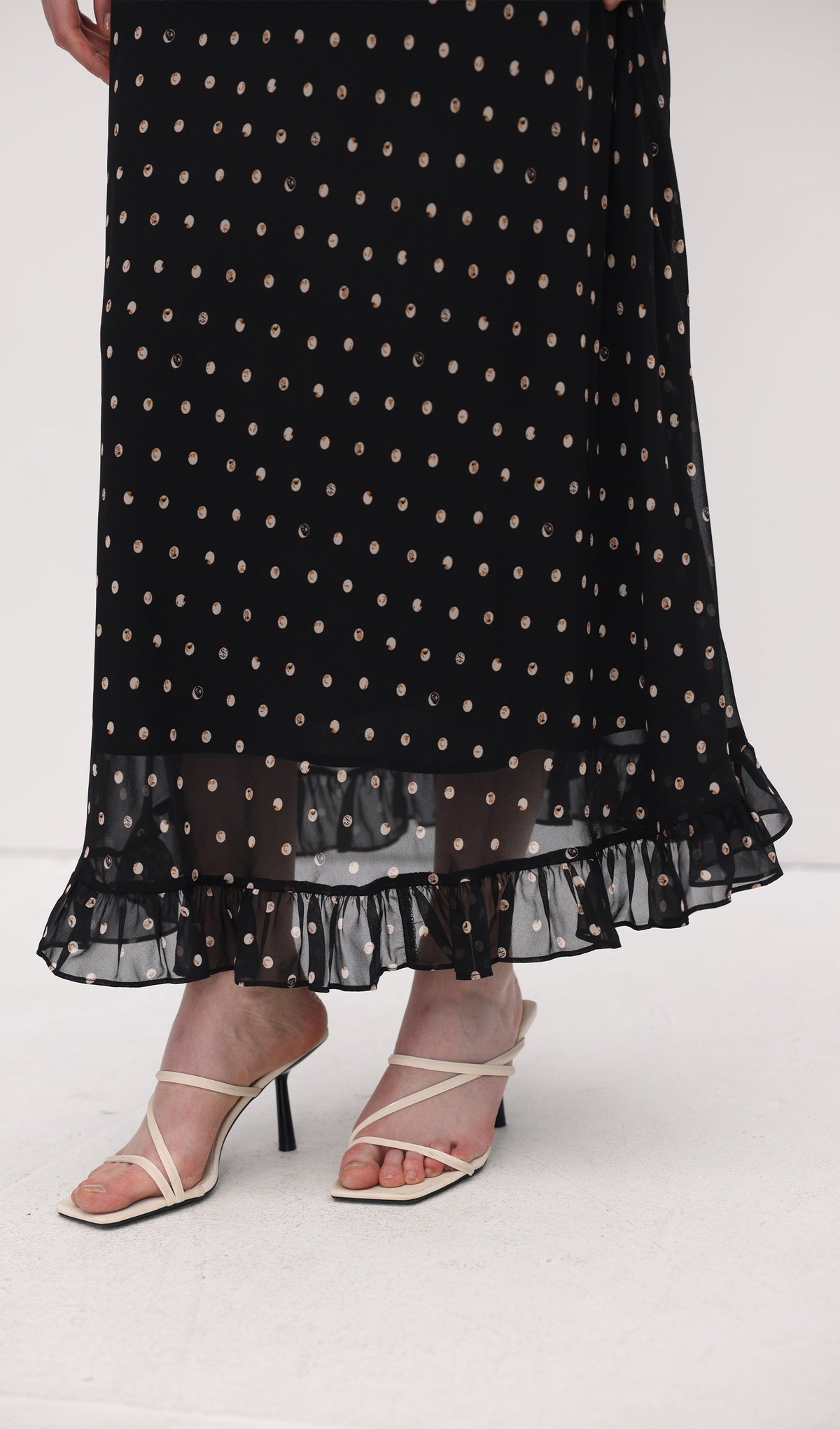 Polka Dot Chiffon Slip Midi Dress