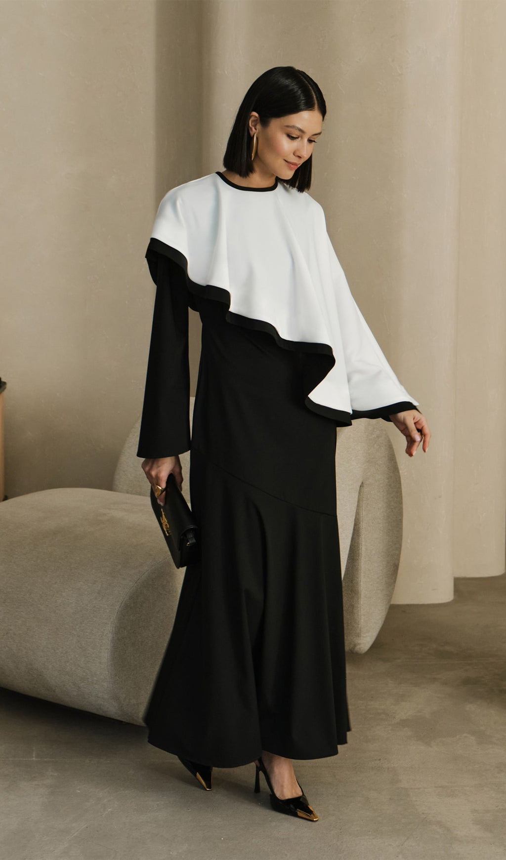 Contrasting Cape Maxi Dress