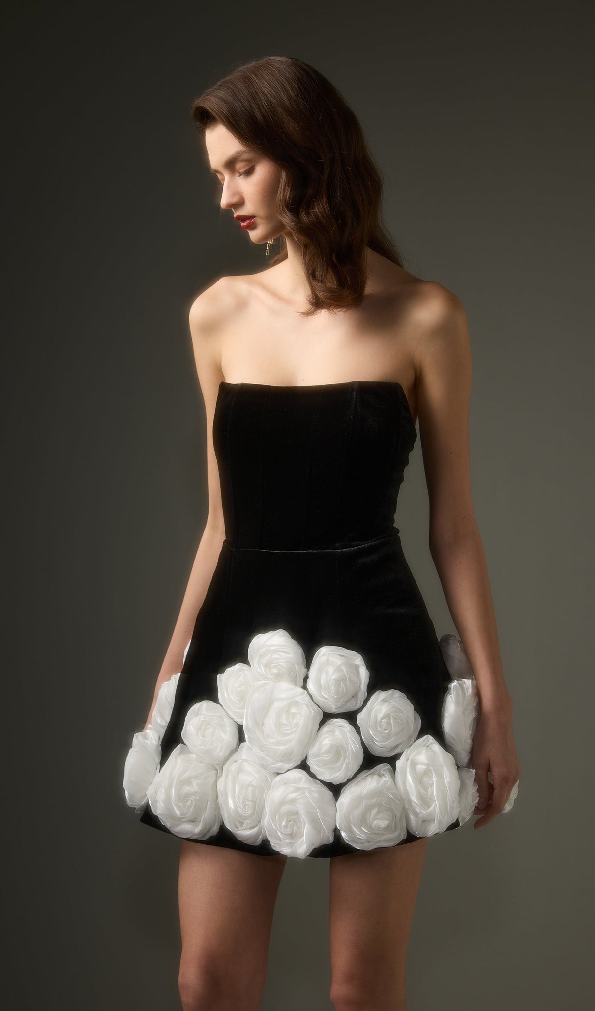Black Off Shoulder Flower Mini Dress