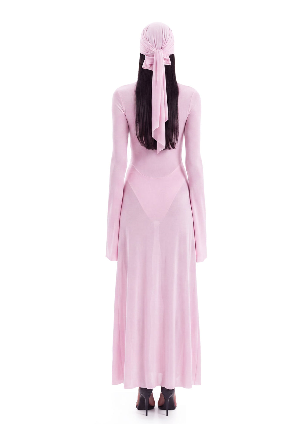 Kazi Long Sleeved Sheer Midi Dress In Pink