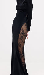 Semi-Sheer Lace Velvet Maxi Dress