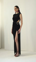 Embellished Velvet Split Maxi Dress