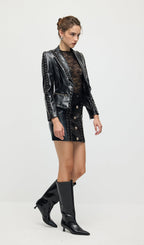 Rope Lacing Leather Jacket & Mini Skirt
