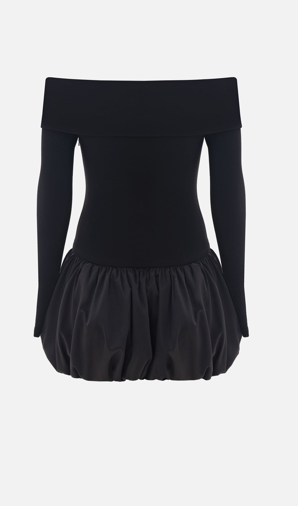 Open Shoulders Balloon Mini Dress-Black
