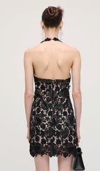 Halter Lace Mini Dress In Black