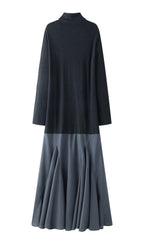 Turtleneck Long Sleeve Satin Maxi Dress In Black