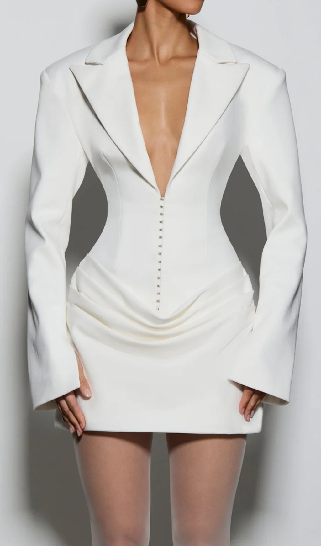 Suiting Pleated Mini Dress In White