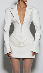 Suiting Pleated Mini Dress In White