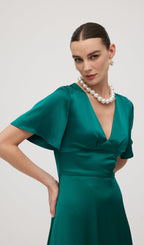V Neck Evening Midi Dress