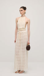 Halter Top & Ruched Detail Maxi Skirt Sets In White