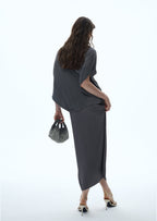 Macaria Knit Cape Top & Midi Skirt Set In Grey