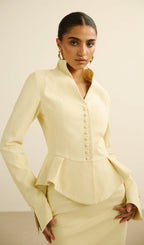 Solid Peplum Jacket & Slit Midi Skirt Set