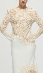 Textured Floral Embroidered Sequined Maxi Dress In Ivory