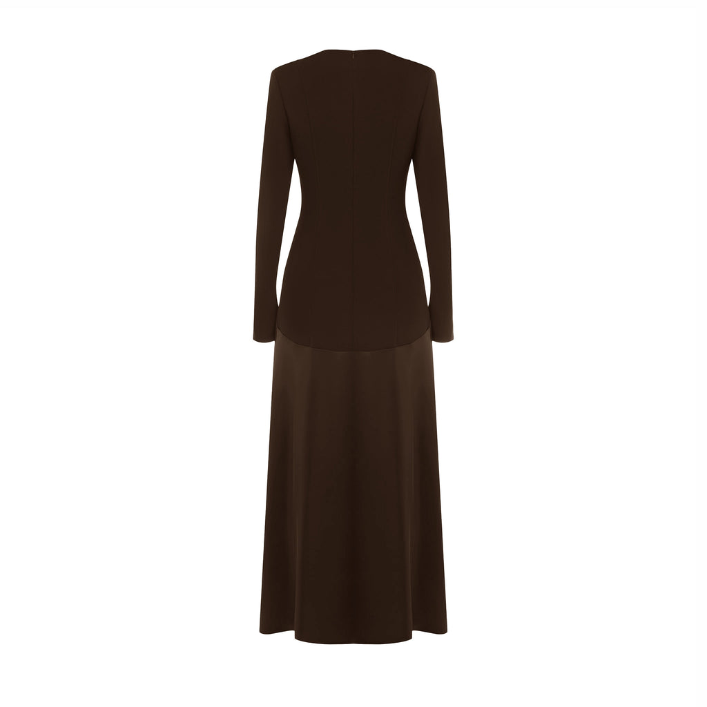 Knitted Satin Maxi Dress -Coffee