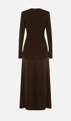 Trendy Knitted Satin Maxi Dress -Coffee