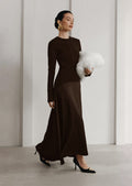 Knitted Satin Maxi Dress -Coffee