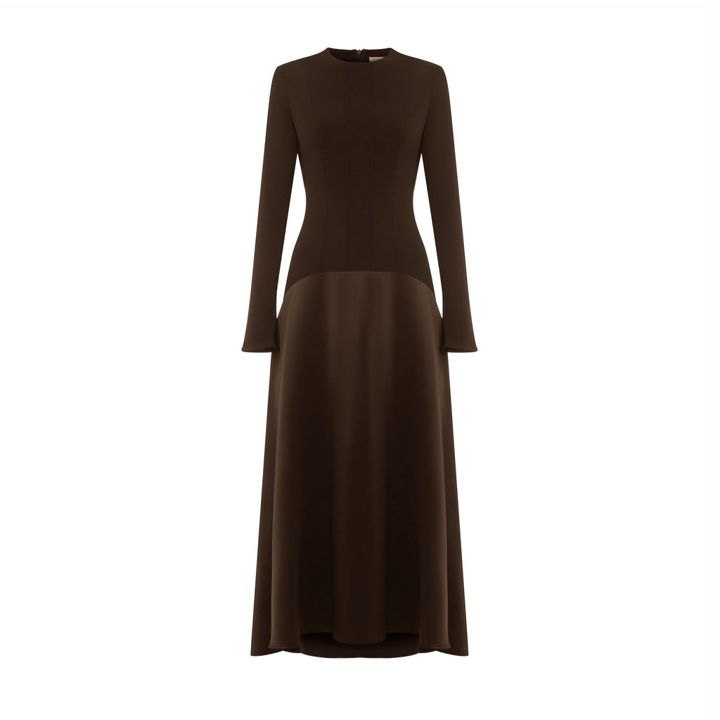 Knitted Satin Maxi Dress -Coffee