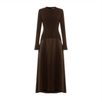 Knitted Satin Maxi Dress -Coffee