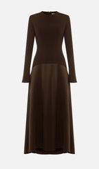 Trendy Knitted Satin Maxi Dress -Coffee