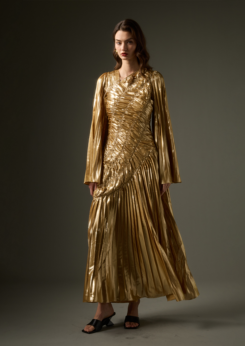 Metallic Maxi Dress In Gold