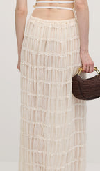 Halter Top & Ruched Detail Maxi Skirt Sets In White