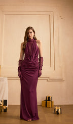 Lace Bodice Ruched Maxi Dress In Magenta