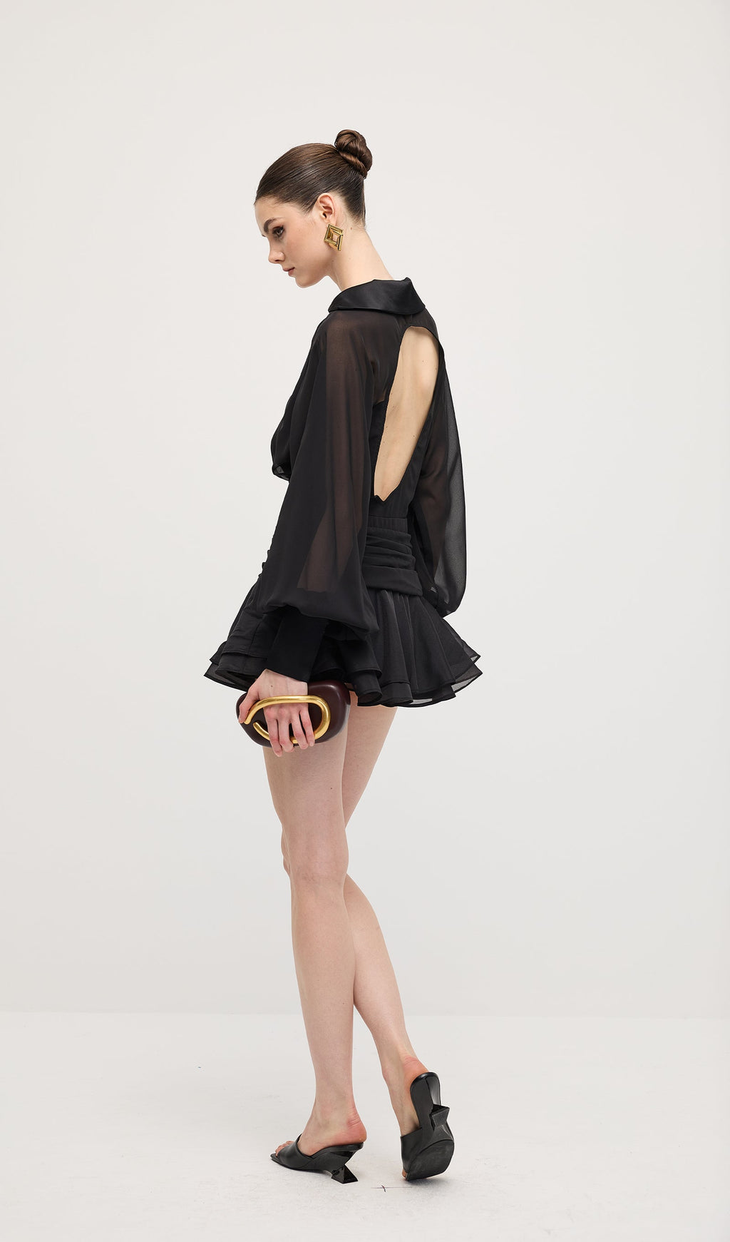 Solid Lantern Sleeve Mini Dress Black