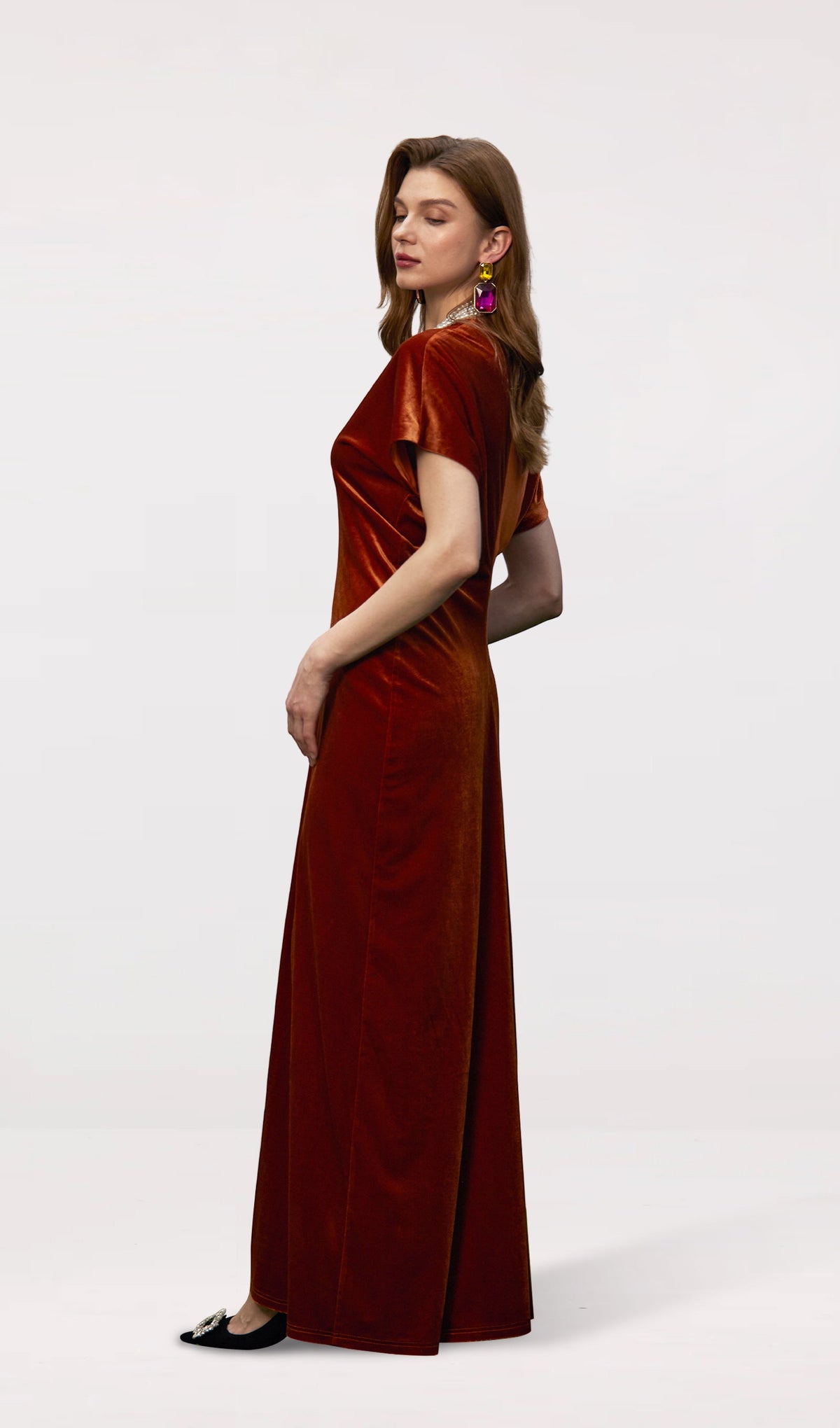 Bias-Cut Velvet Maxi Dress-Copper
