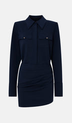 Lapel Collar And Draped Mini Dress Set In Black