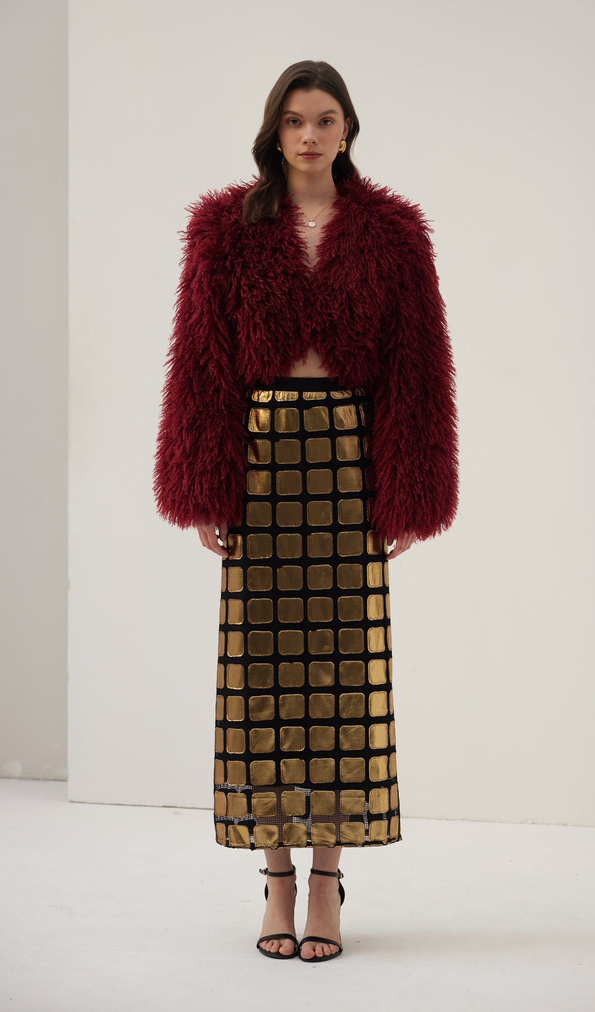 Faux Fur Jacket In Burgundy Coat