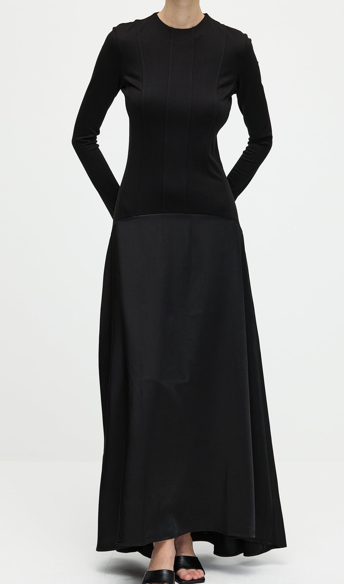 Knitted Satin Maxi Dress In Black