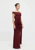 Solid Slinky Fishtail Maxi Dress In Mahogany