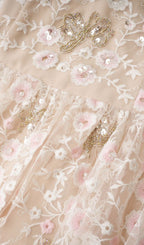 Embroidered Flower Sequins Mesh Maxi Dress