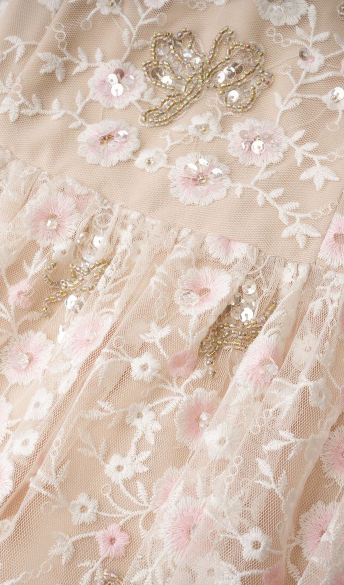 Embroidered Flower Sequins Mesh Maxi Dress