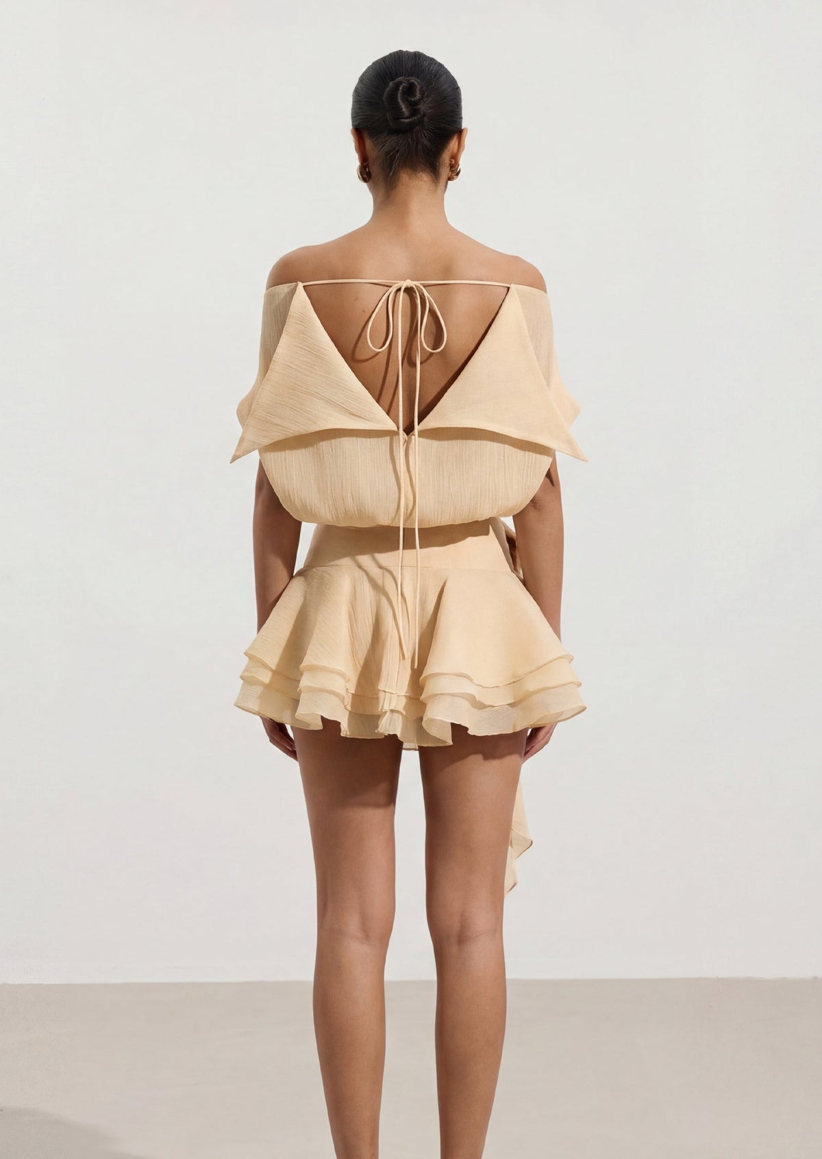 Floral-Appliqué Flounced Mini Dress