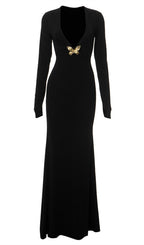 Deep V Neck Maxi Dress Black