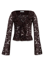 Earleen Lace Top & Flared Trousers Set In Brown