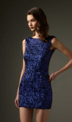 Cinematic Sequin Mini Dress In Navy
