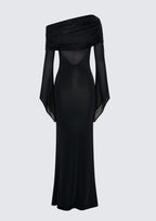 One Shoulder Slinky Ruched Maxi Dress-Blue