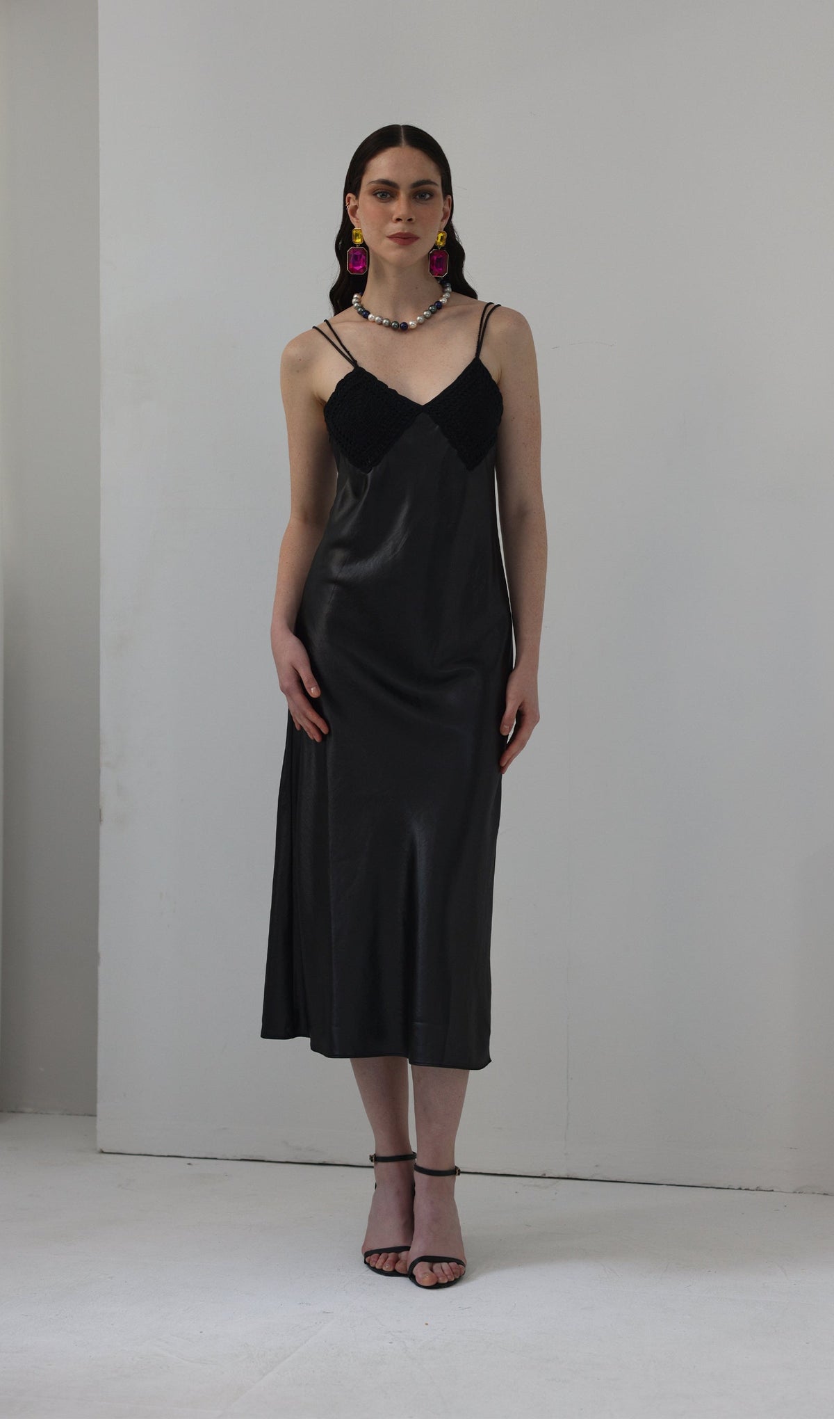 Knitted Patchwork Slip Midi Dress