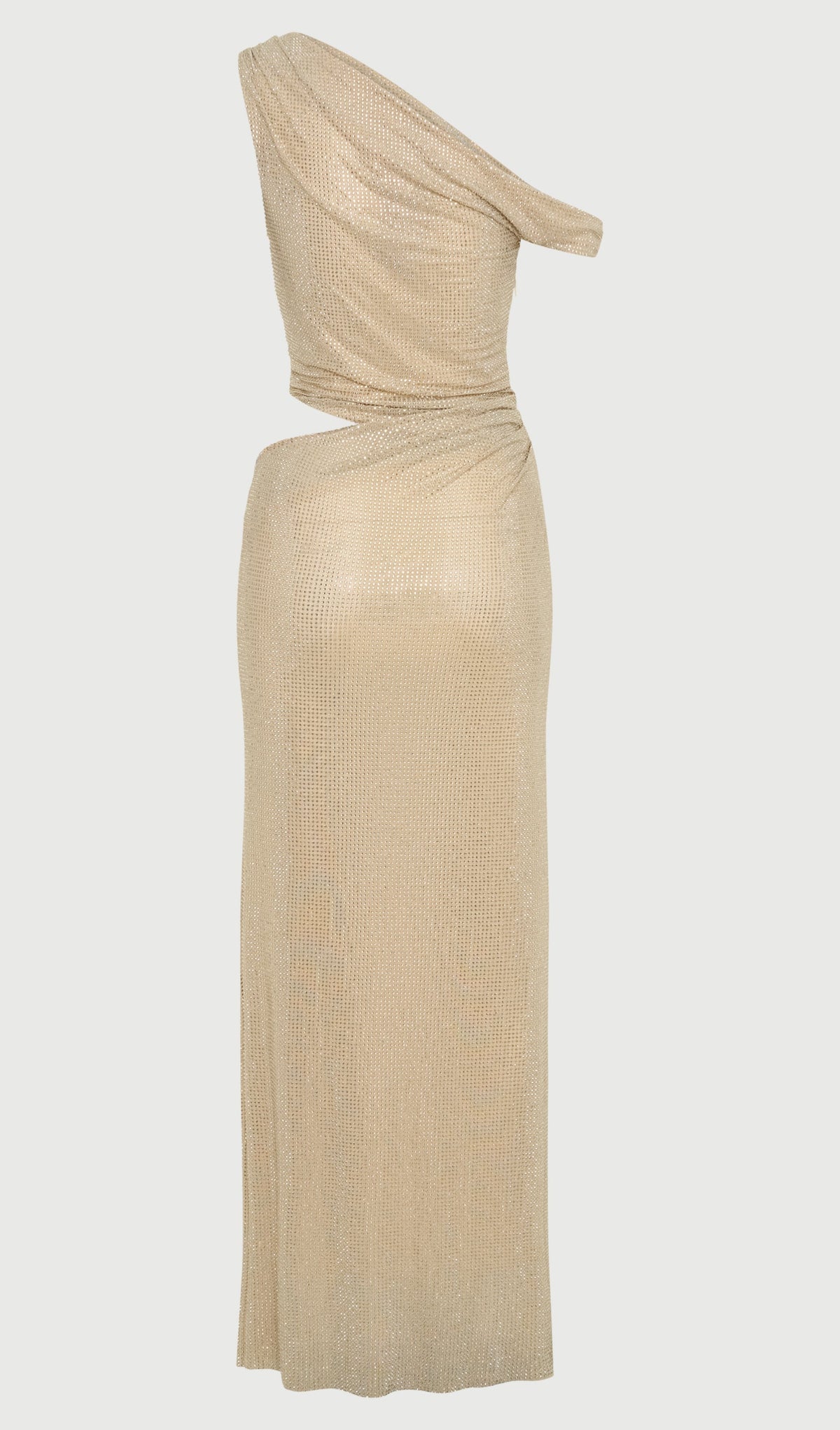 Diamante One Shoulder Maxi Dress In Gold