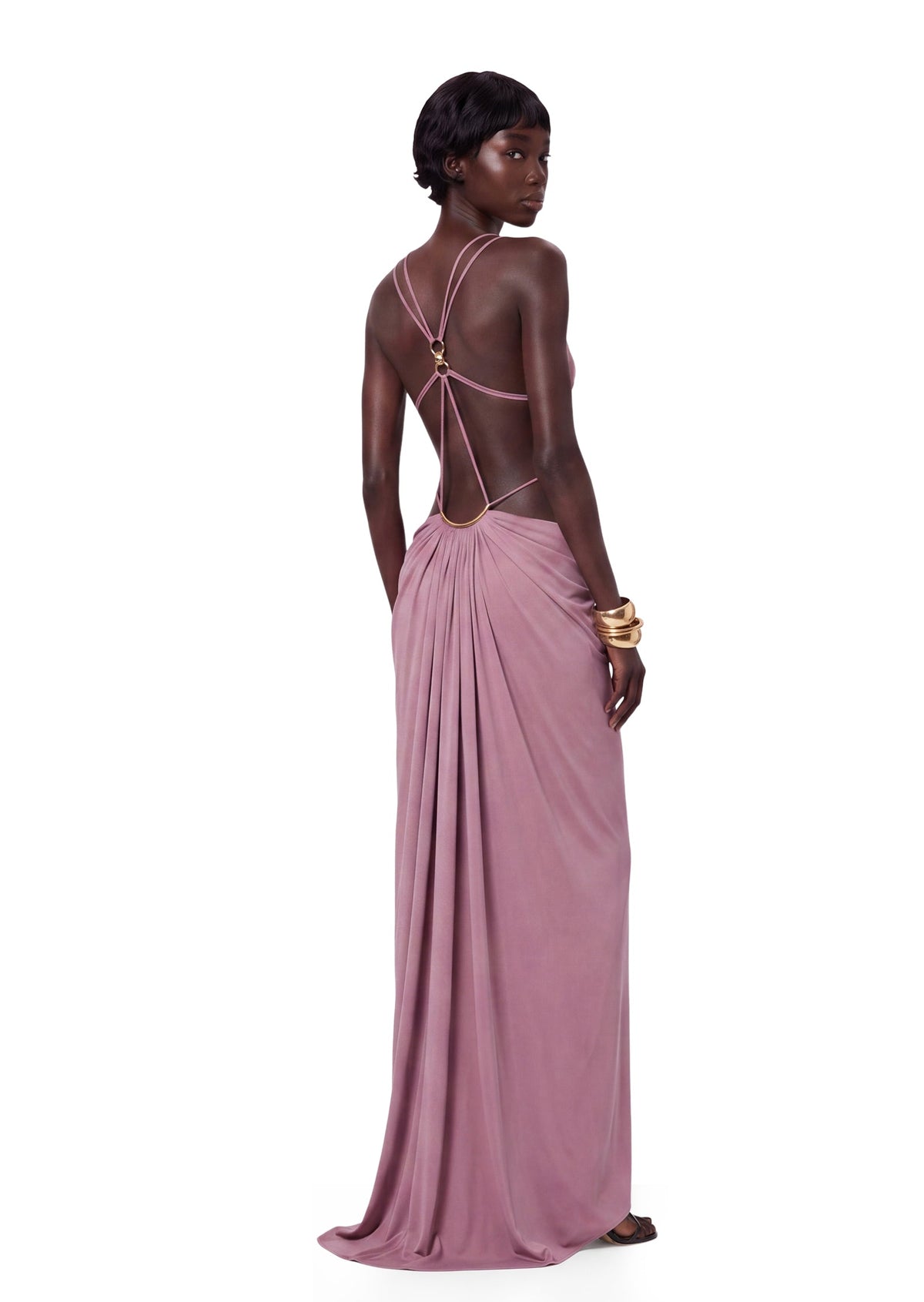 Kaelem Open Back Stretch Maxi Dress In Grayish Pink