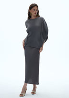 Macaria Knit Cape Top & Midi Skirt Set In Grey