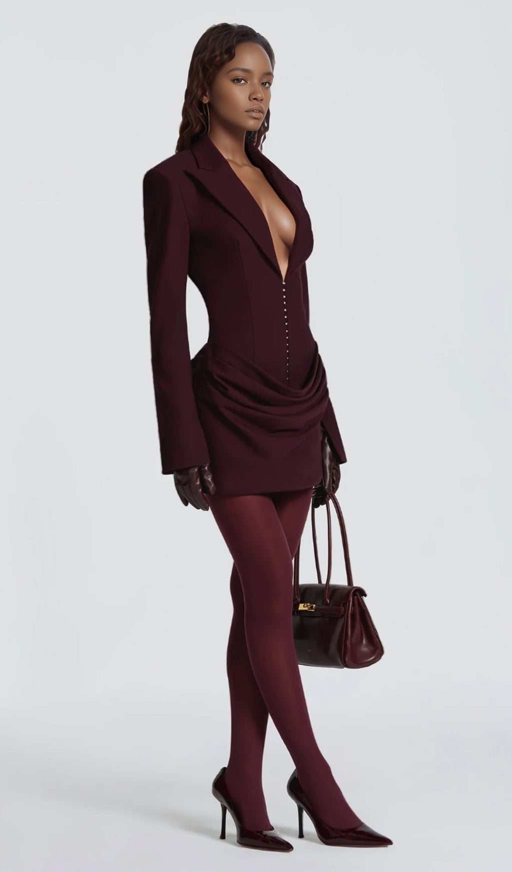 Suiting Pleated Mini Dress In Claret