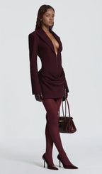 Suiting Pleated Mini Dress In Claret